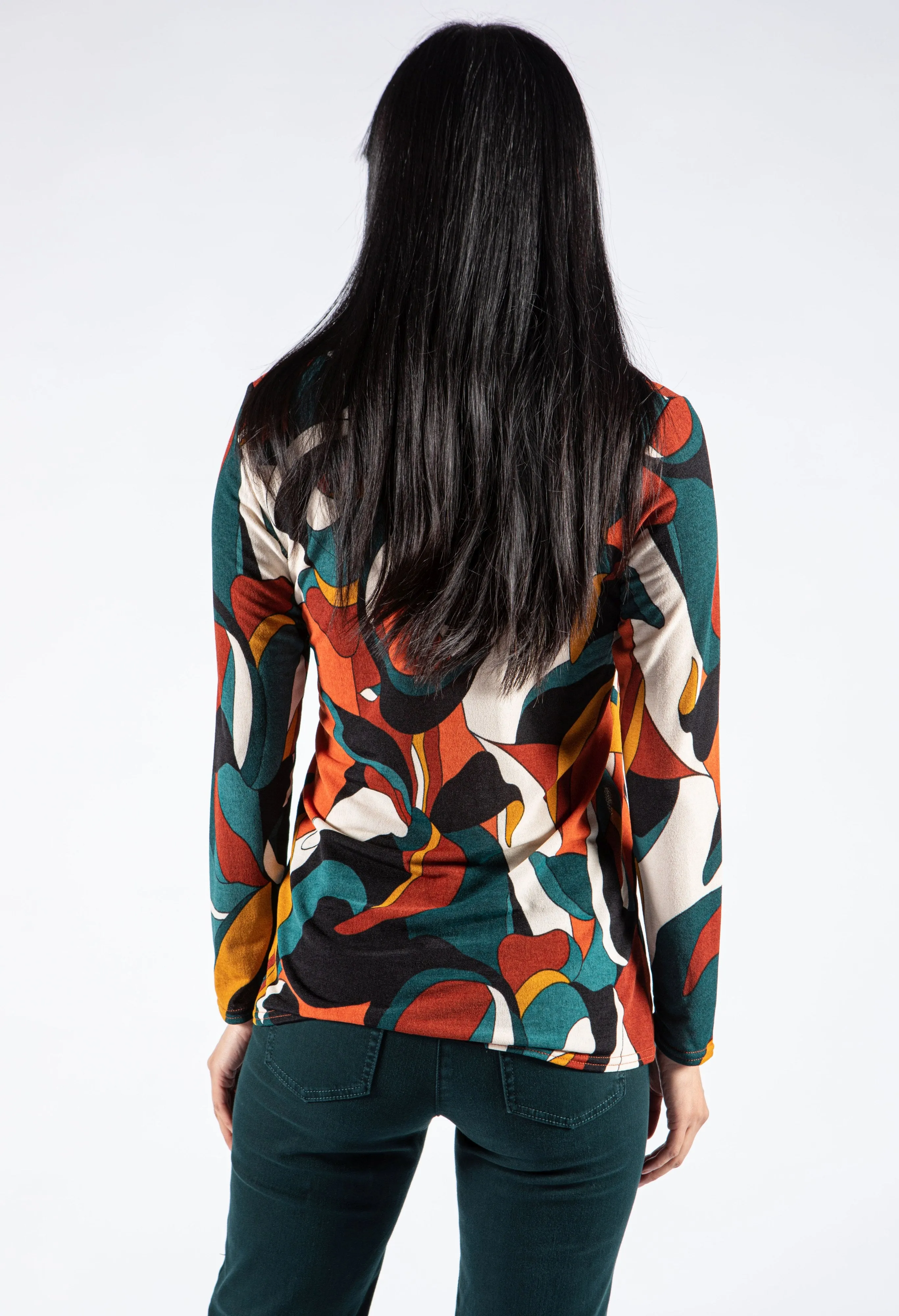 Abstract Print Cowl Neck Top