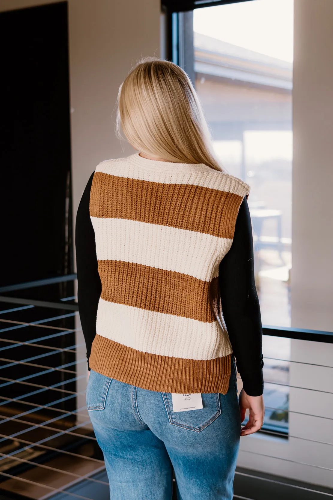 Alana Striped Sweater Vest | Brown