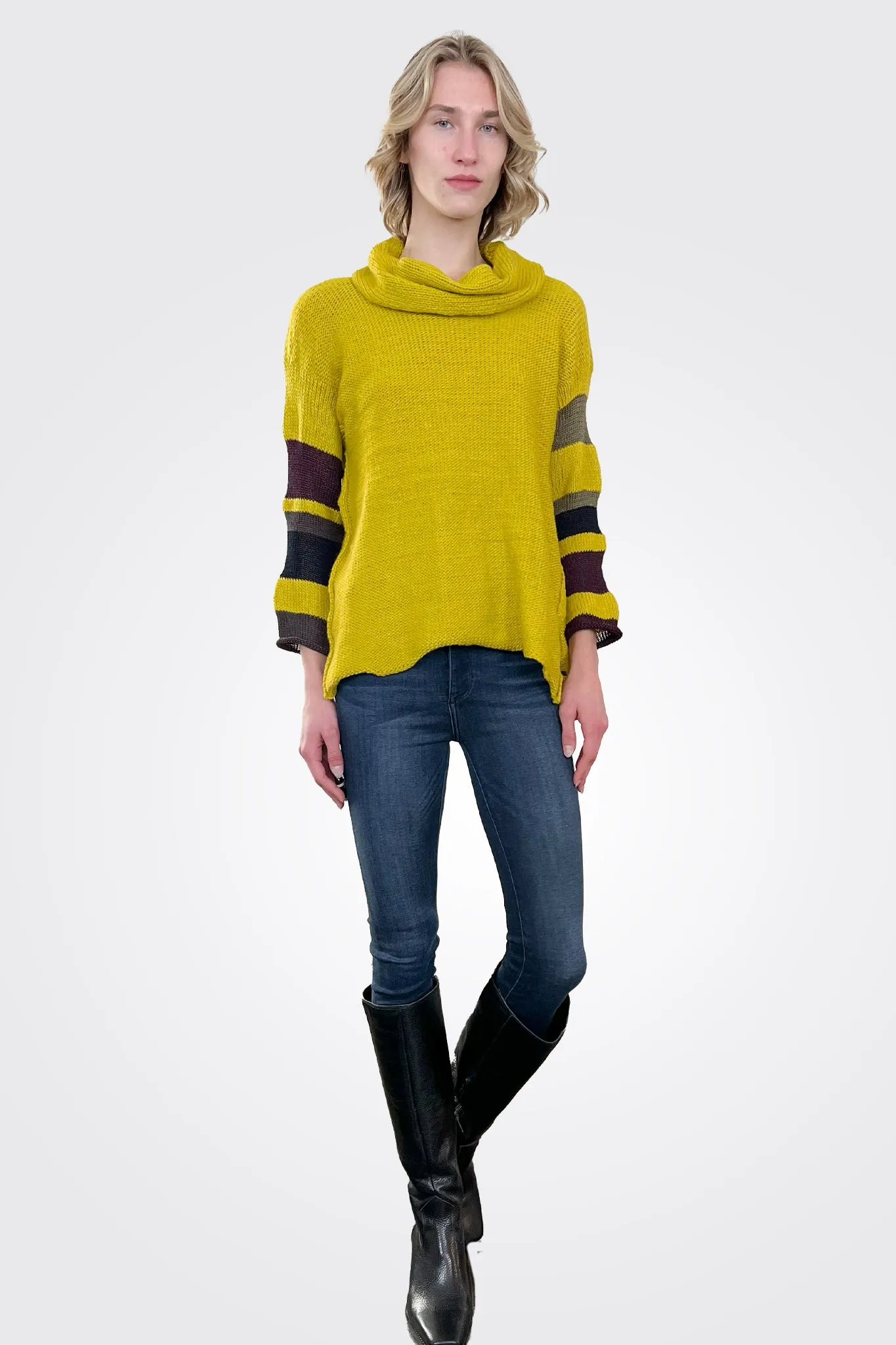 Atmoic Turtleneck Striped Pullover - Yellow