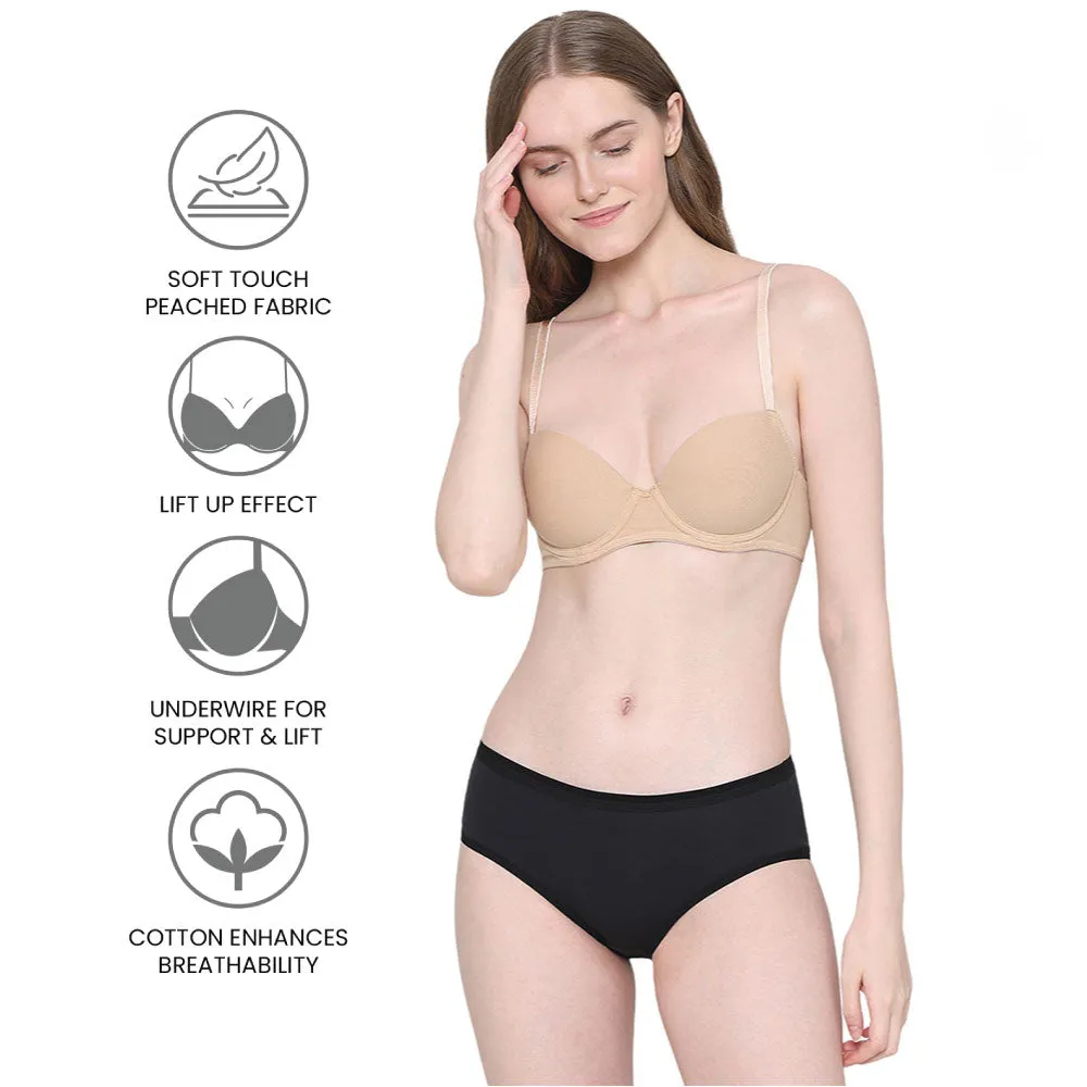 Balconette Padded Wired Demi Cup Everyday Wear Bra - Beige