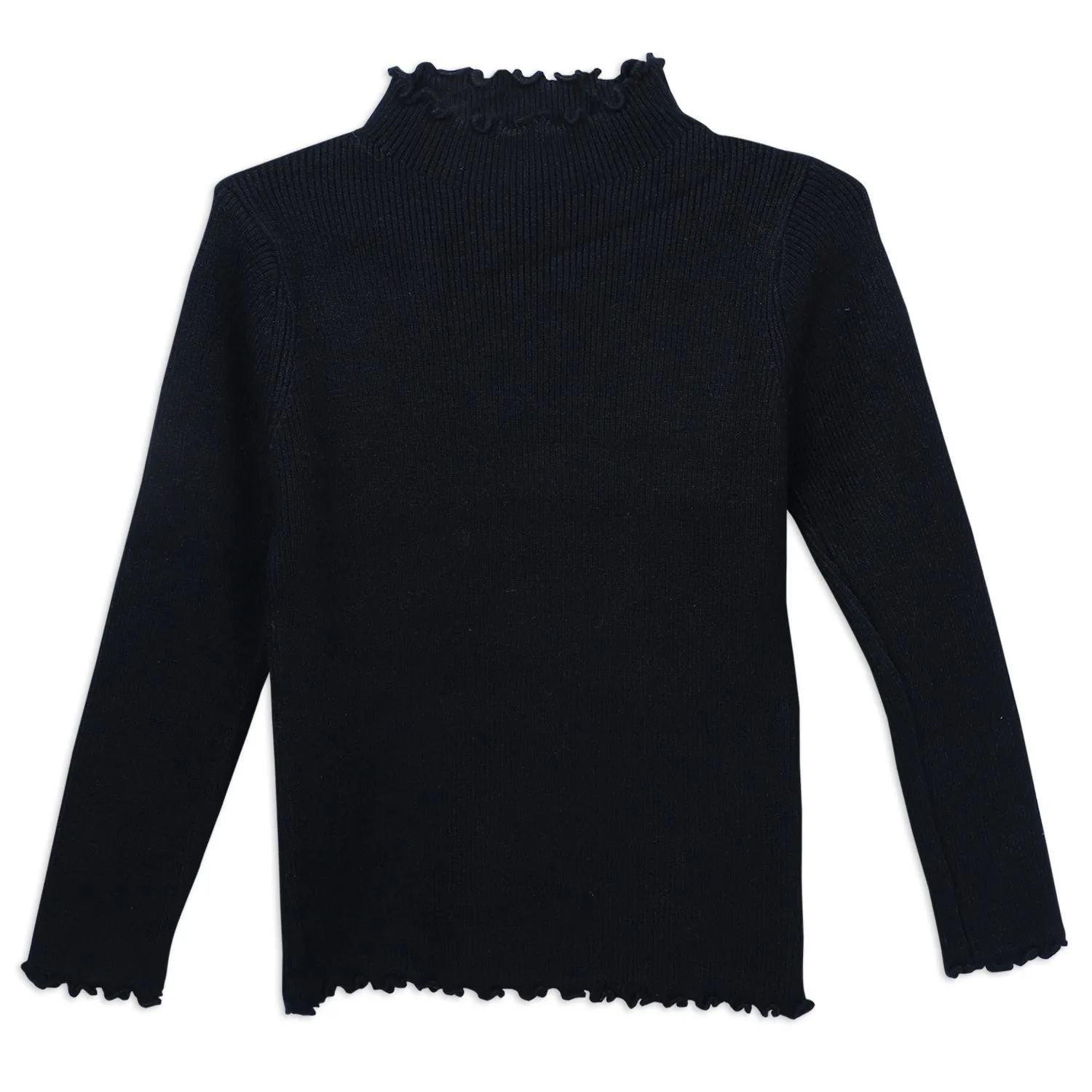 Basic Ribbed Premium Full Sleeves Knitted Kids Sweater - Black