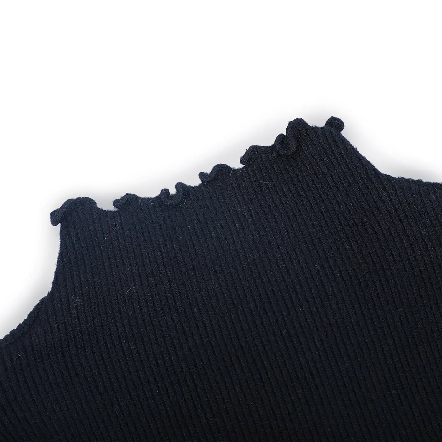 Basic Ribbed Premium Full Sleeves Knitted Kids Sweater - Black