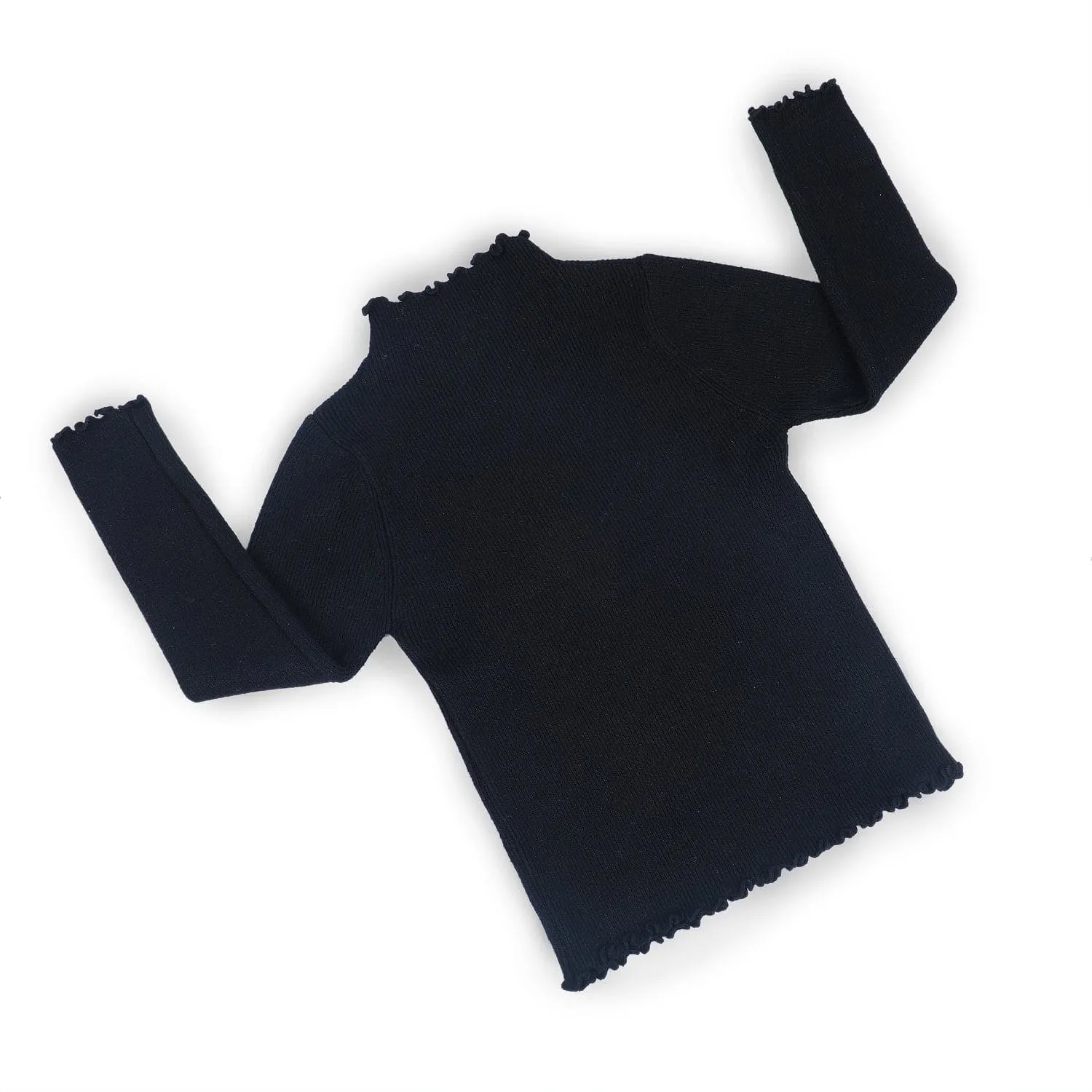 Basic Ribbed Premium Full Sleeves Knitted Kids Sweater - Black