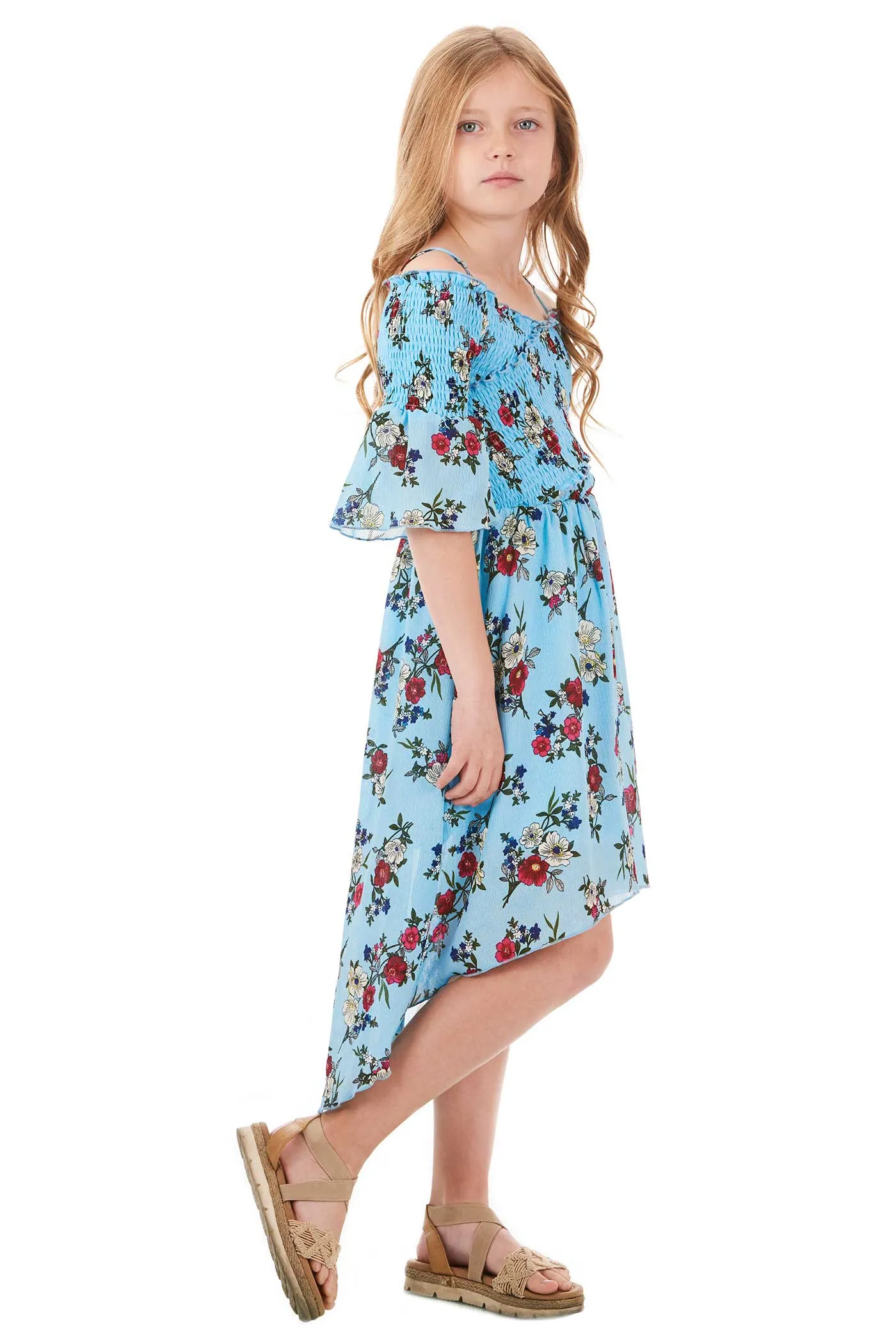 Big Girls Smocked High-Low Floral Print Dress