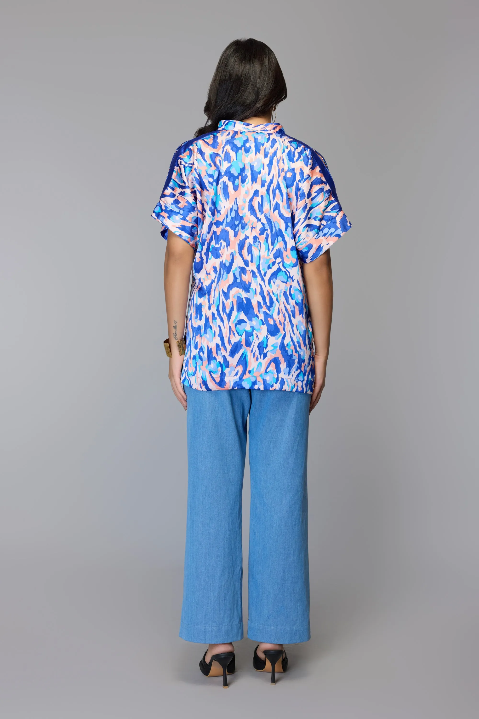 Blue Abstract Print Top