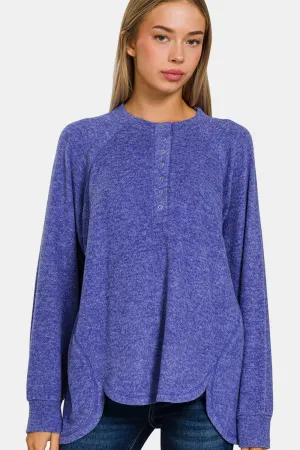 Brushed Melange Hacci High-Low Sweater - Blue