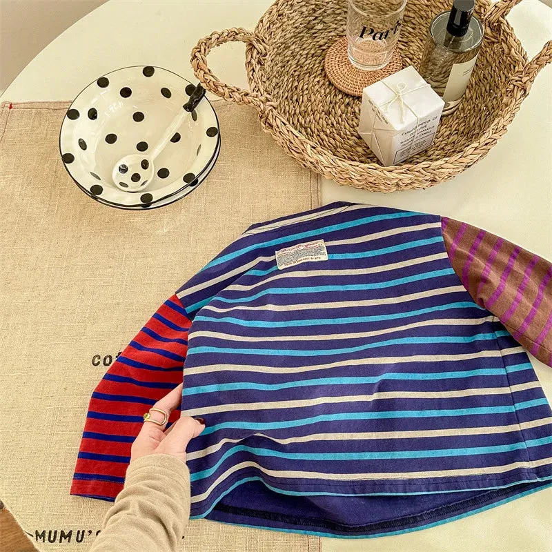 Color-Block Long-Sleeved Striped Tee