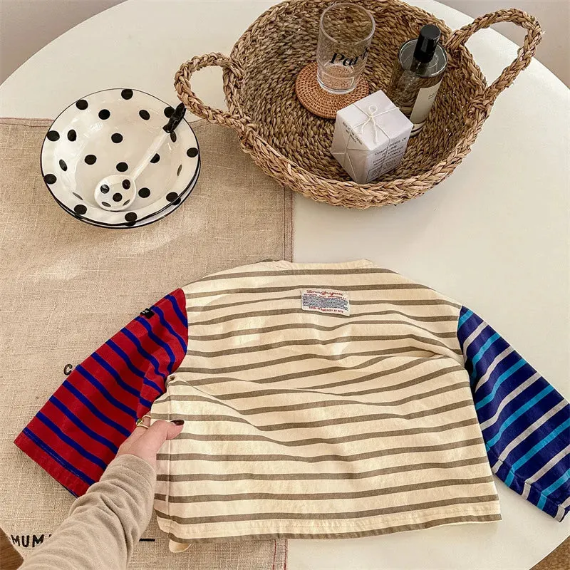 Color-Block Long-Sleeved Striped Tee