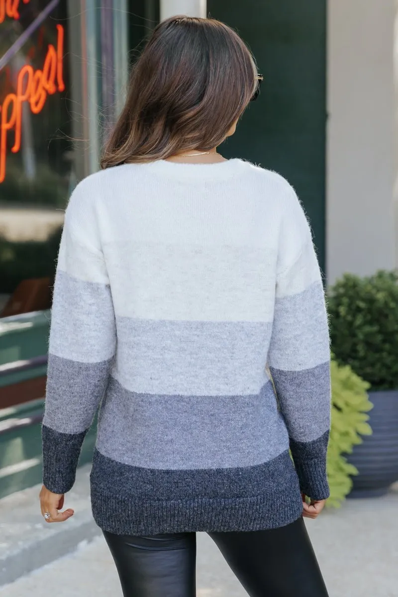 Color Block Striped Sweater - Charcoal - DOORBUSTER