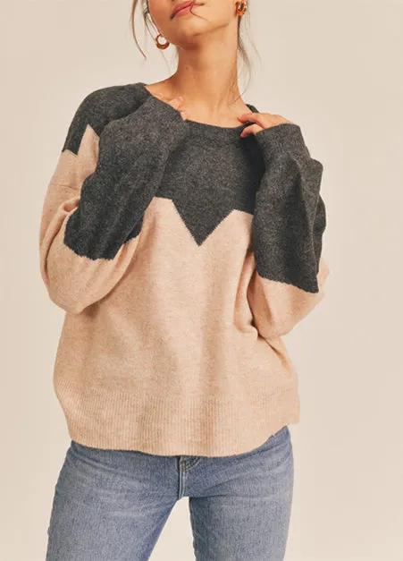 Color Block Taupe Sweater