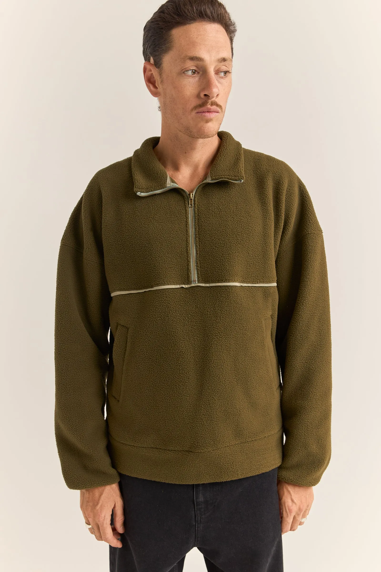 Contrast Quarter Zip Pullover Olive