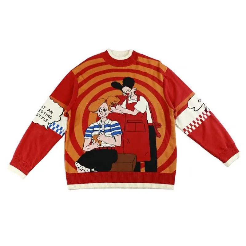 Contrast vintage children's haircut pullover sweater (One size)