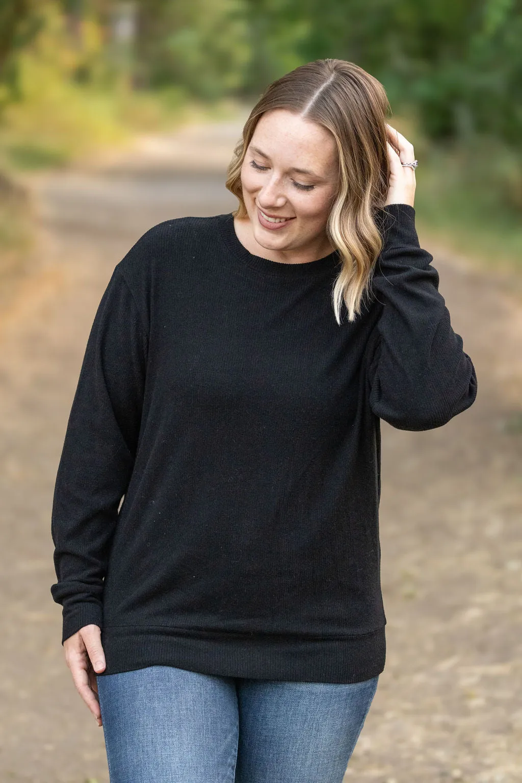 Corrine Ribbed Pullover Top - Black by Michelle Mae