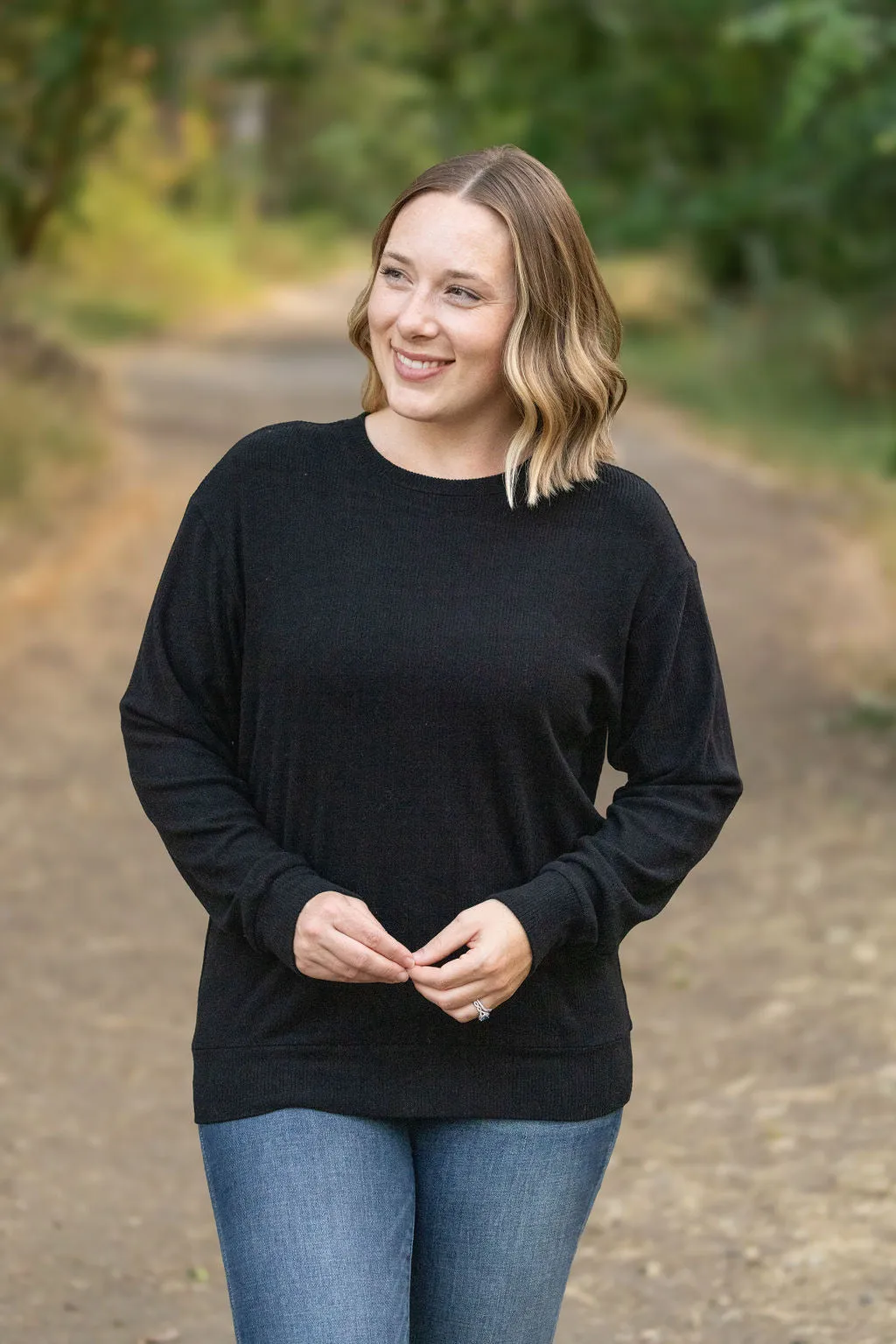 Corrine Ribbed Pullover Top - Black by Michelle Mae