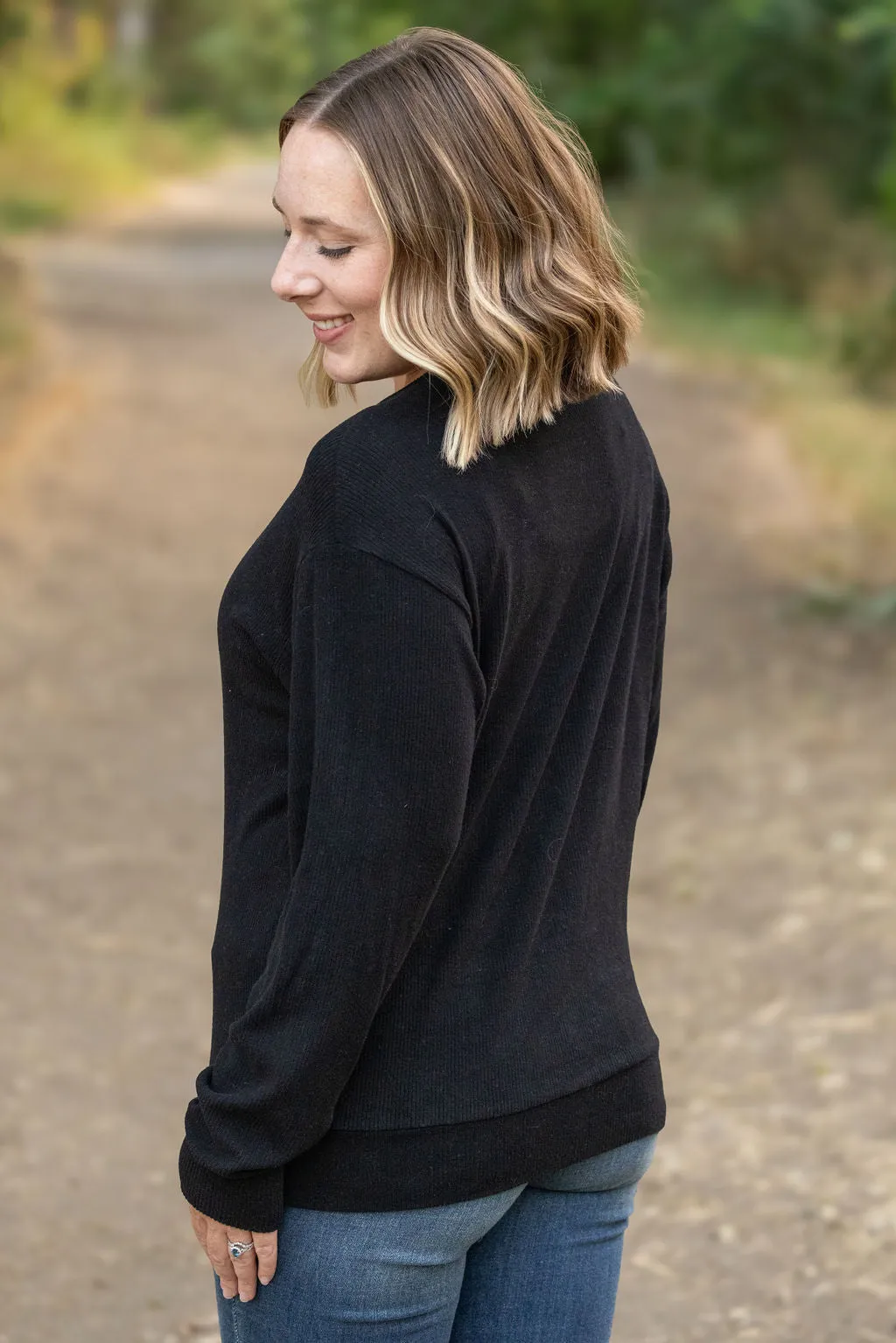 Corrine Ribbed Pullover Top - Black by Michelle Mae