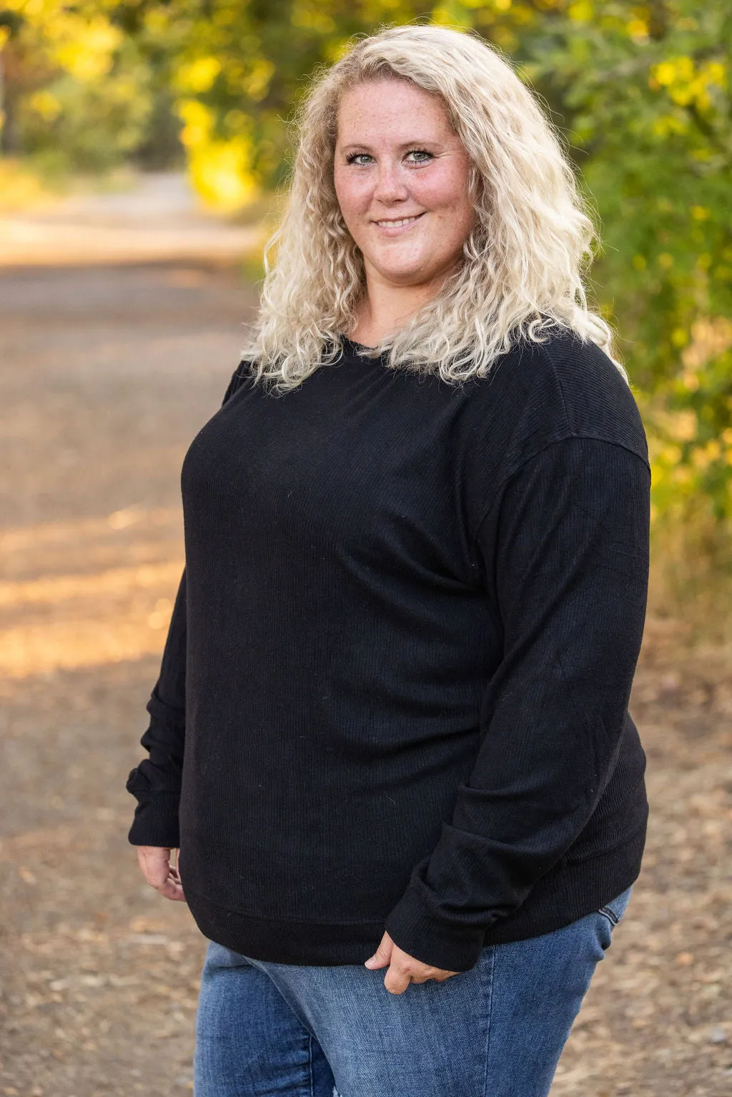 Corrine Ribbed Pullover Top - Black by Michelle Mae