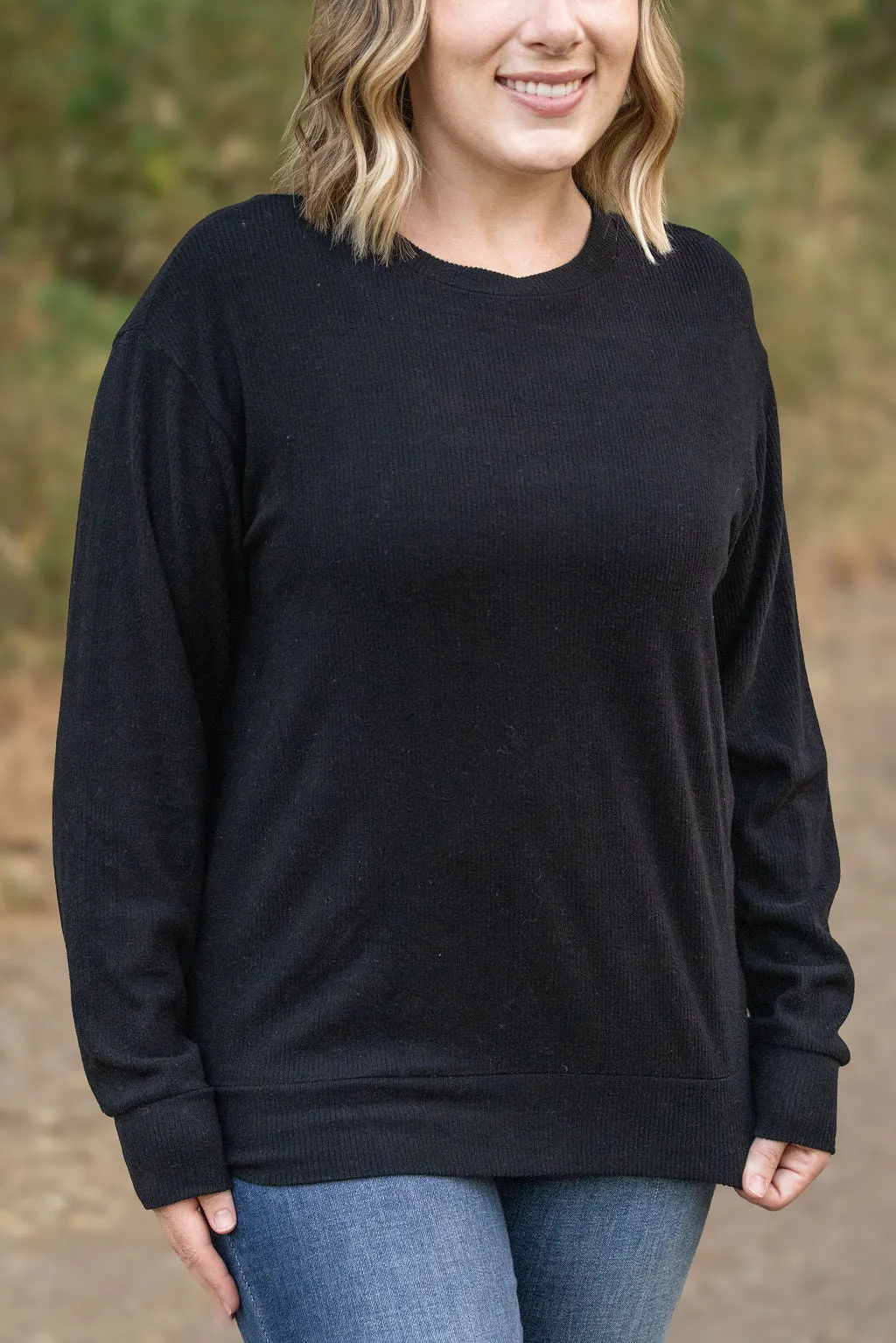 Corrine Ribbed Pullover Top - Black by Michelle Mae