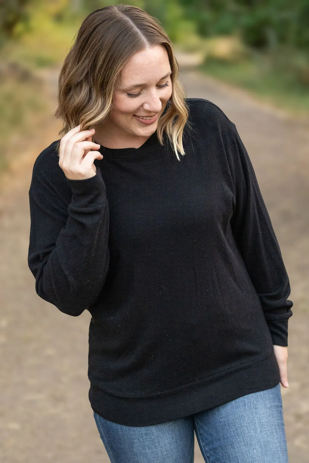 Corrine Ribbed Pullover Top - Black by Michelle Mae