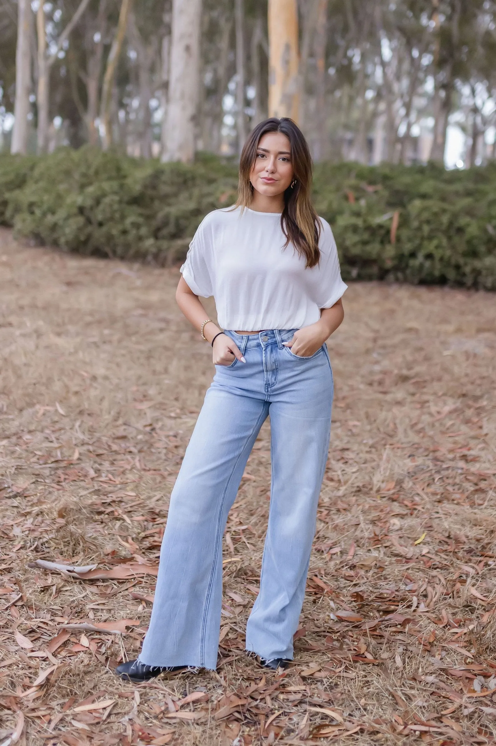 Desiree Short Sleeve Color Block Satin Crop Top White