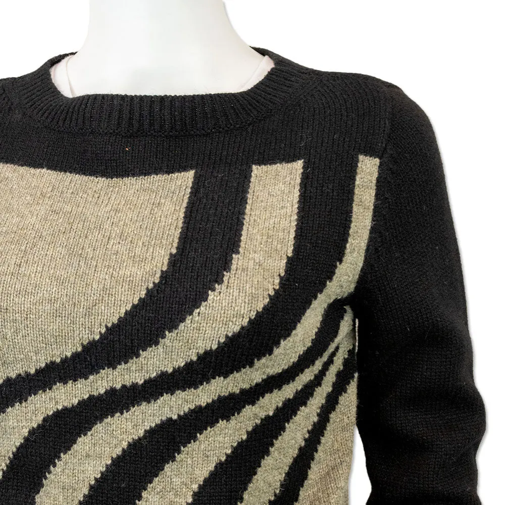 Dries Van Noten Black and Beige Abstract Print Wool Knit Sweater