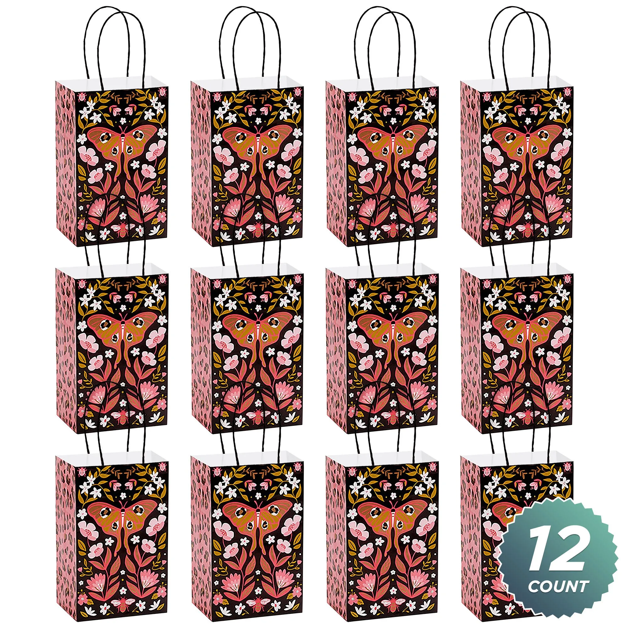 Floral Butterfly With Leopard Print Gift Bags and Favor Bags, Small 5.25x3.5x8.25(12 Pack)