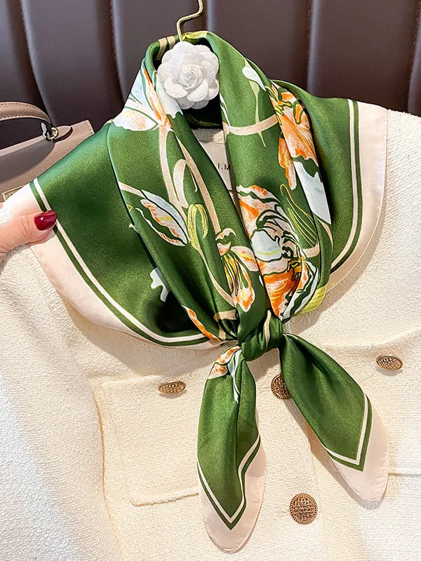 Floral Printed Contrast Color Shawl&Scarf