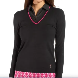 Golftini V-Neck Sweater- Black/Hot Pink