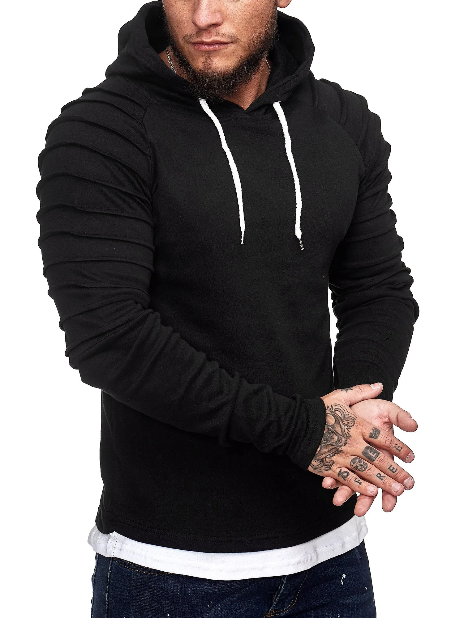 Goum Extention Ribbed Hoodie Sweatshirt - Black X0029A