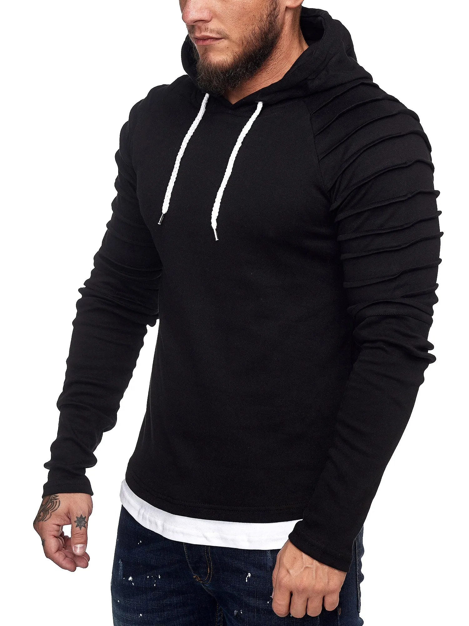 Goum Extention Ribbed Hoodie Sweatshirt - Black X0029A