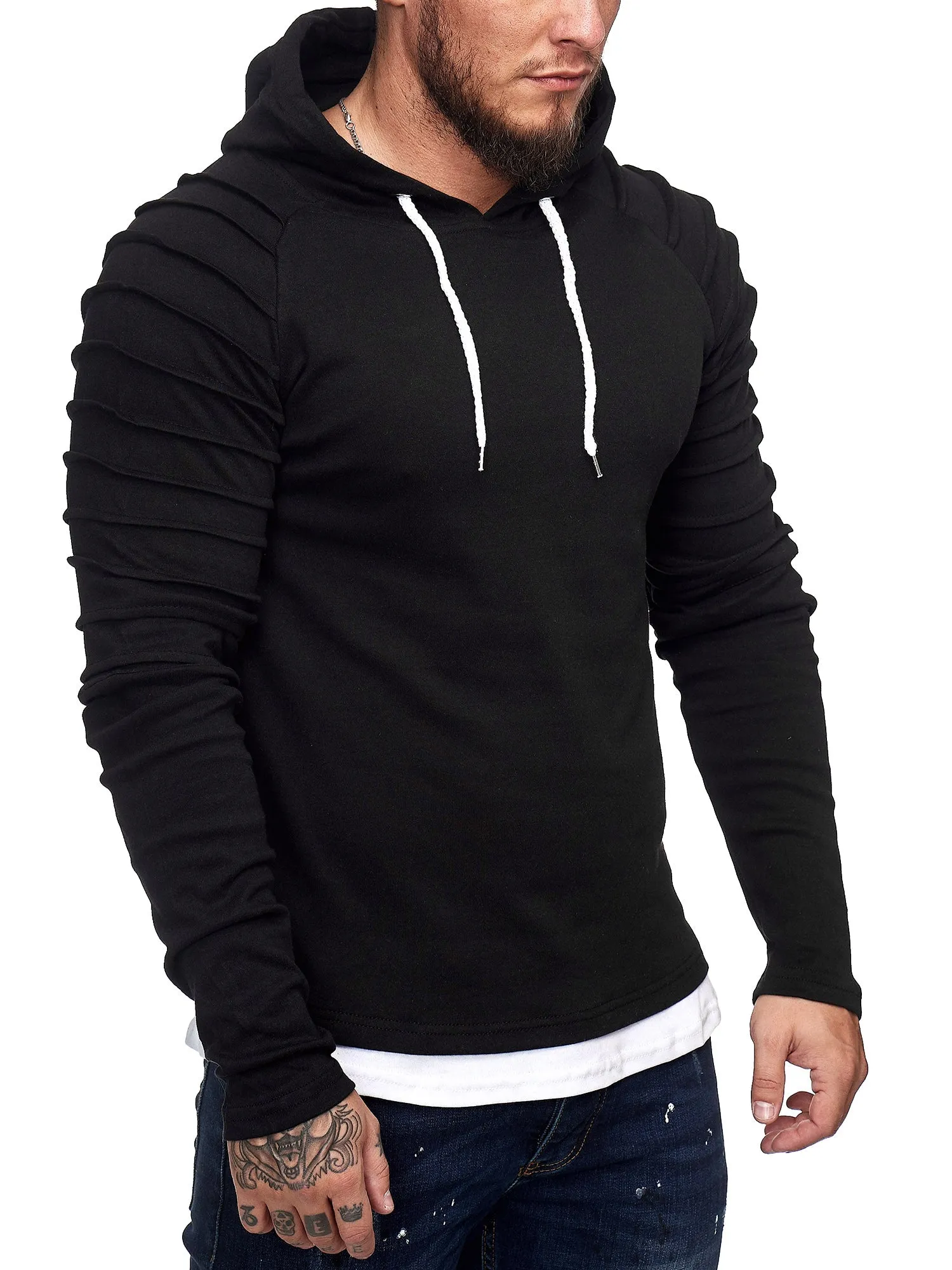 Goum Extention Ribbed Hoodie Sweatshirt - Black X0029A