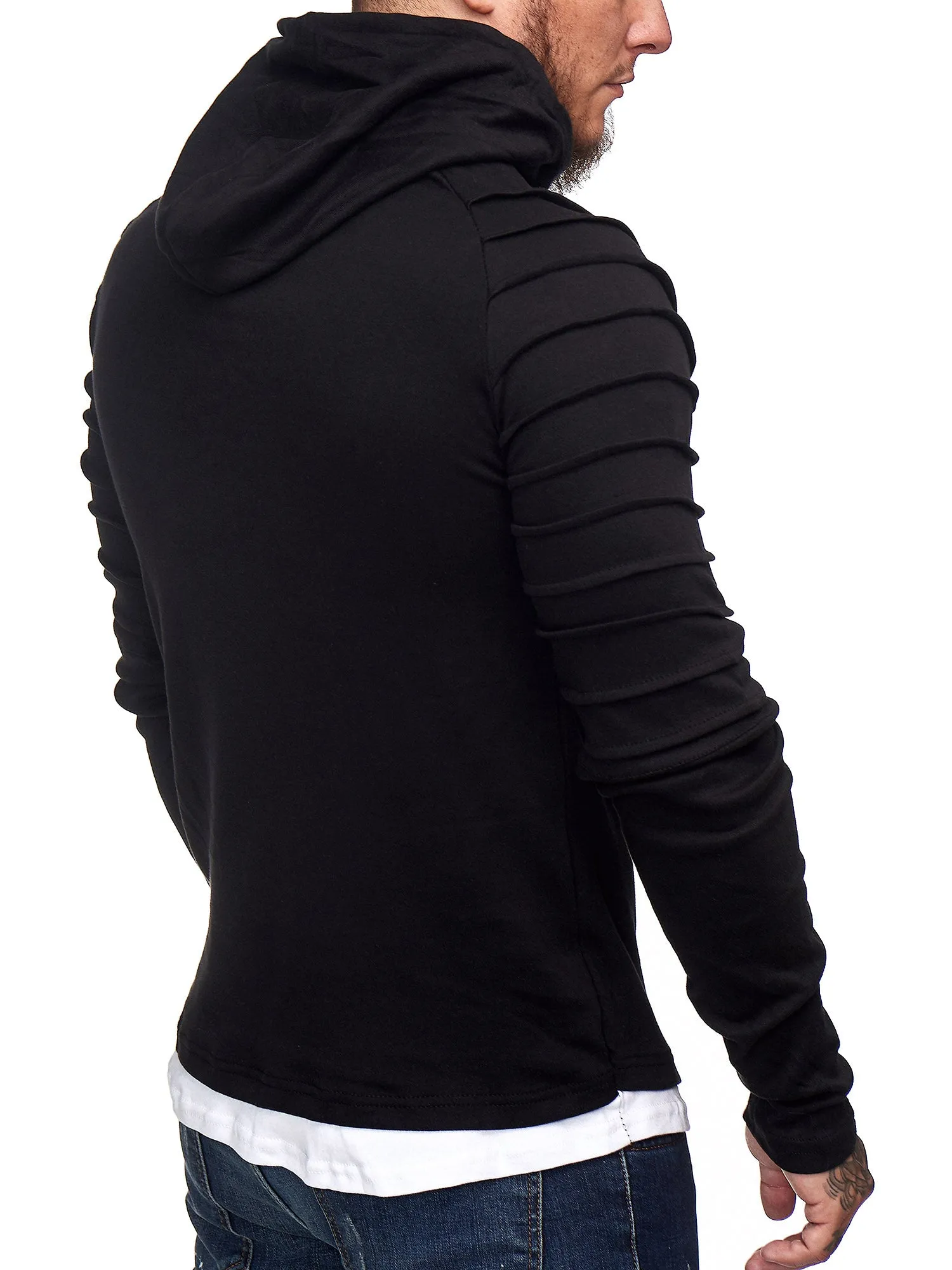 Goum Extention Ribbed Hoodie Sweatshirt - Black X0029A