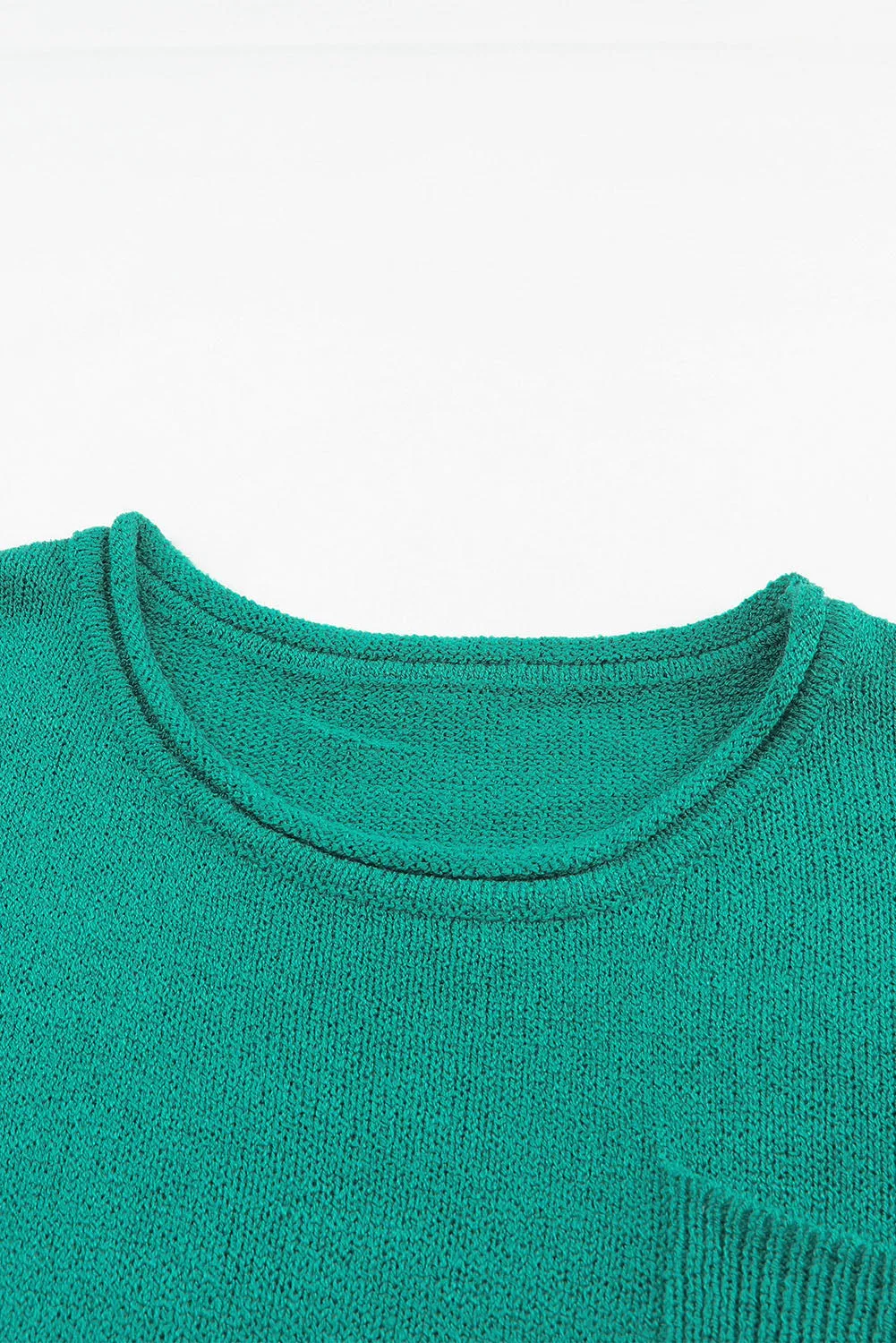 Green Solid Color Drop Shoulder Knitted Pullover Sweater