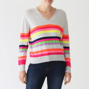 Grey Multicolour Striped Sweater