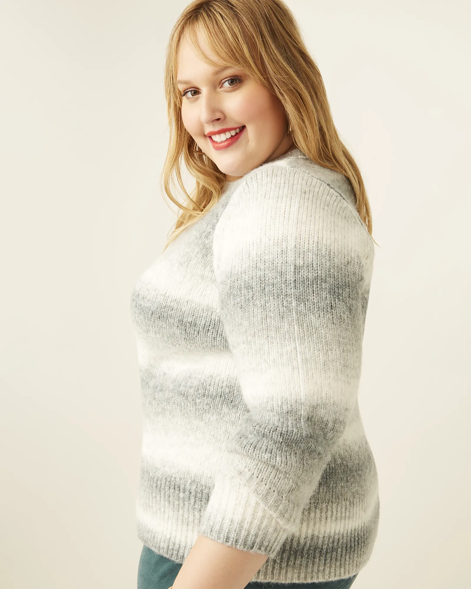 Hannah Puff-Sleeve Ombre Sweater | Black / White