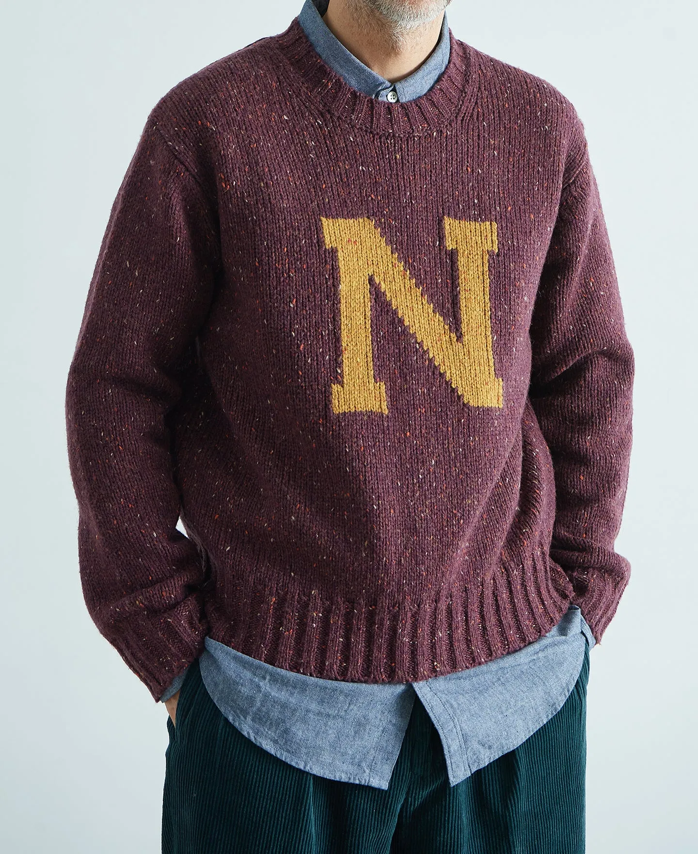 Ivy League Retro Letter Color Contrast Sweater - Purple