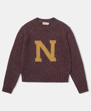 Ivy League Retro Letter Color Contrast Sweater - Purple