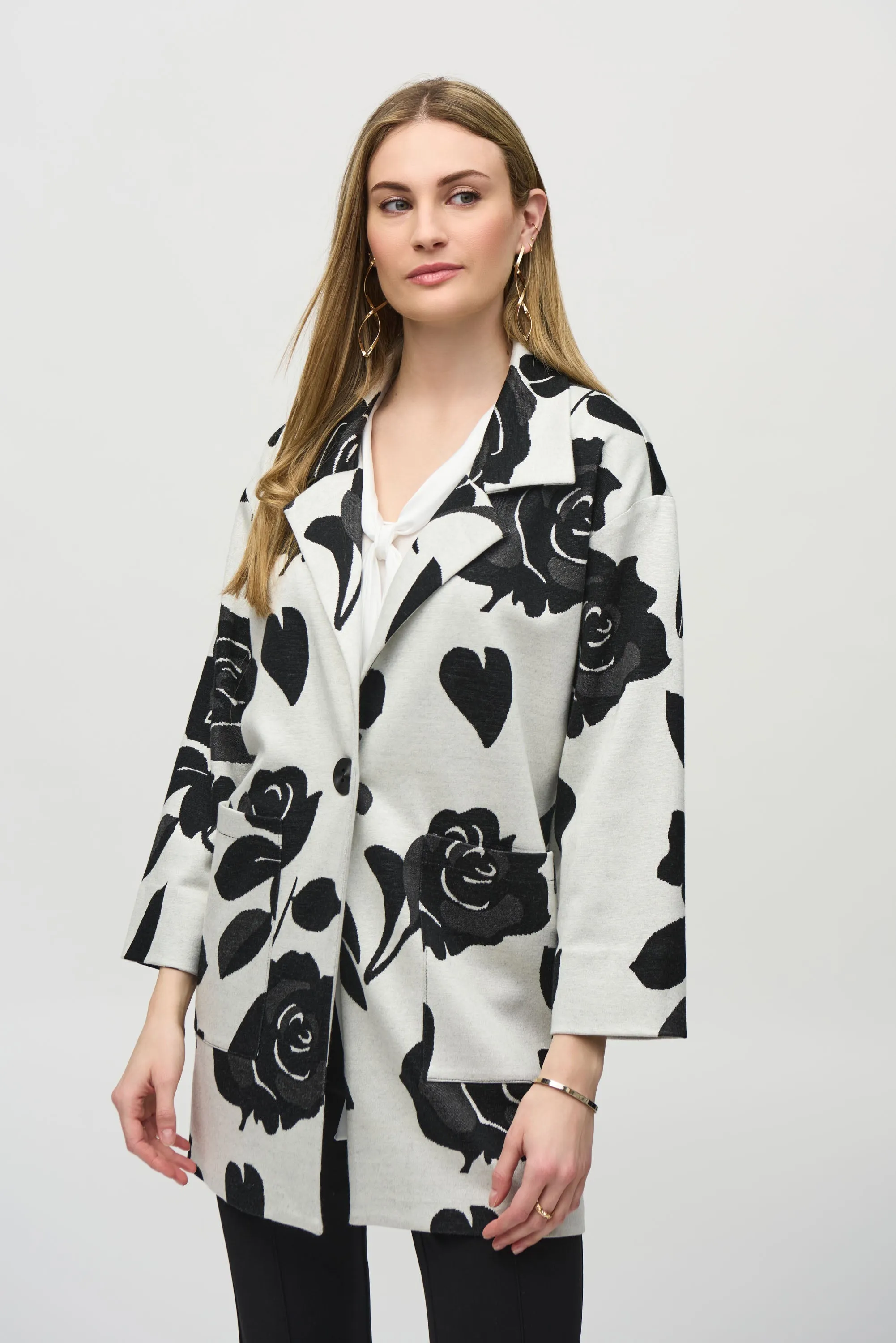 JACQUARD KNIT FLORAL COAT