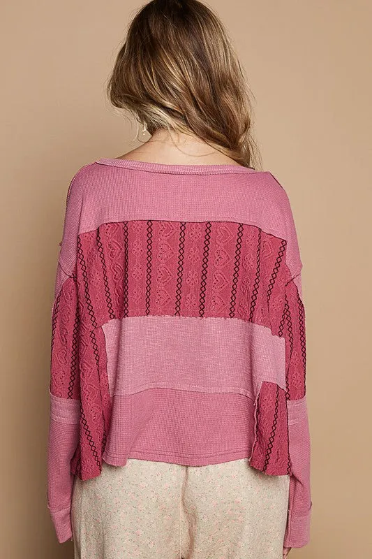 kesley Half Button Color Block Drop Shoulder Knit Top