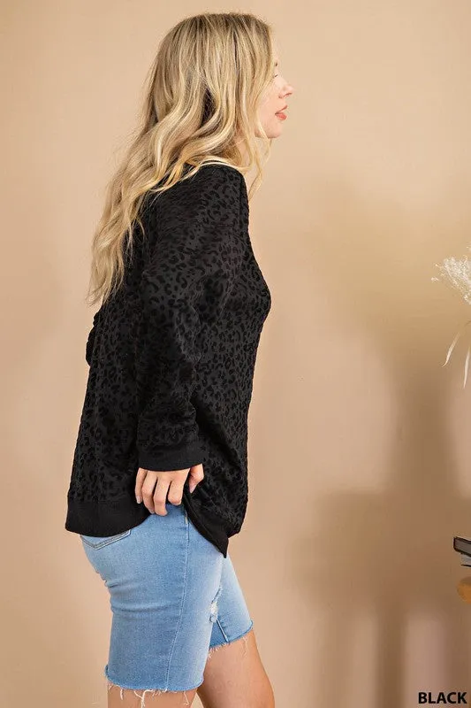 Kori Animal Flocked Velvet Top - Black