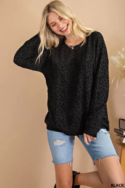 Kori Animal Flocked Velvet Top - Black