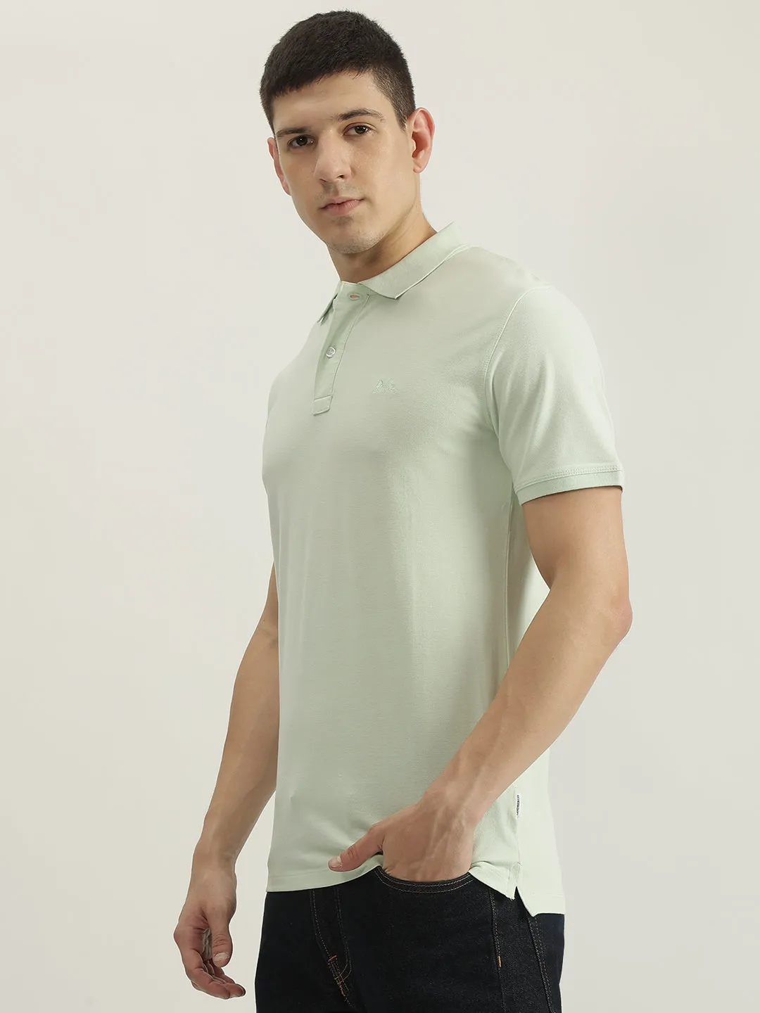 Lindbergh Men Green Solid Polo Collar Short Sleeves T-shirt