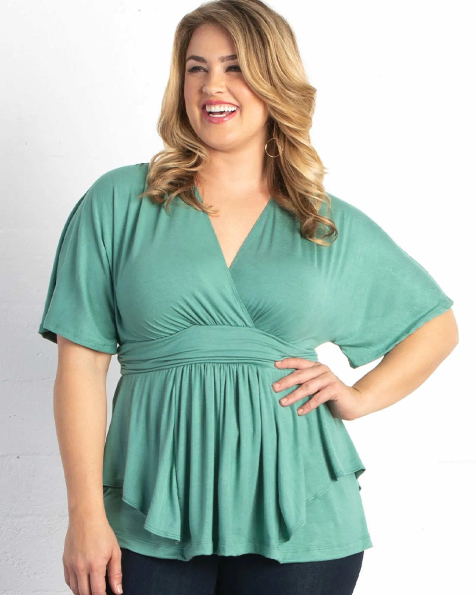 Marcy Wrap Peplum Top | MINT GREEN