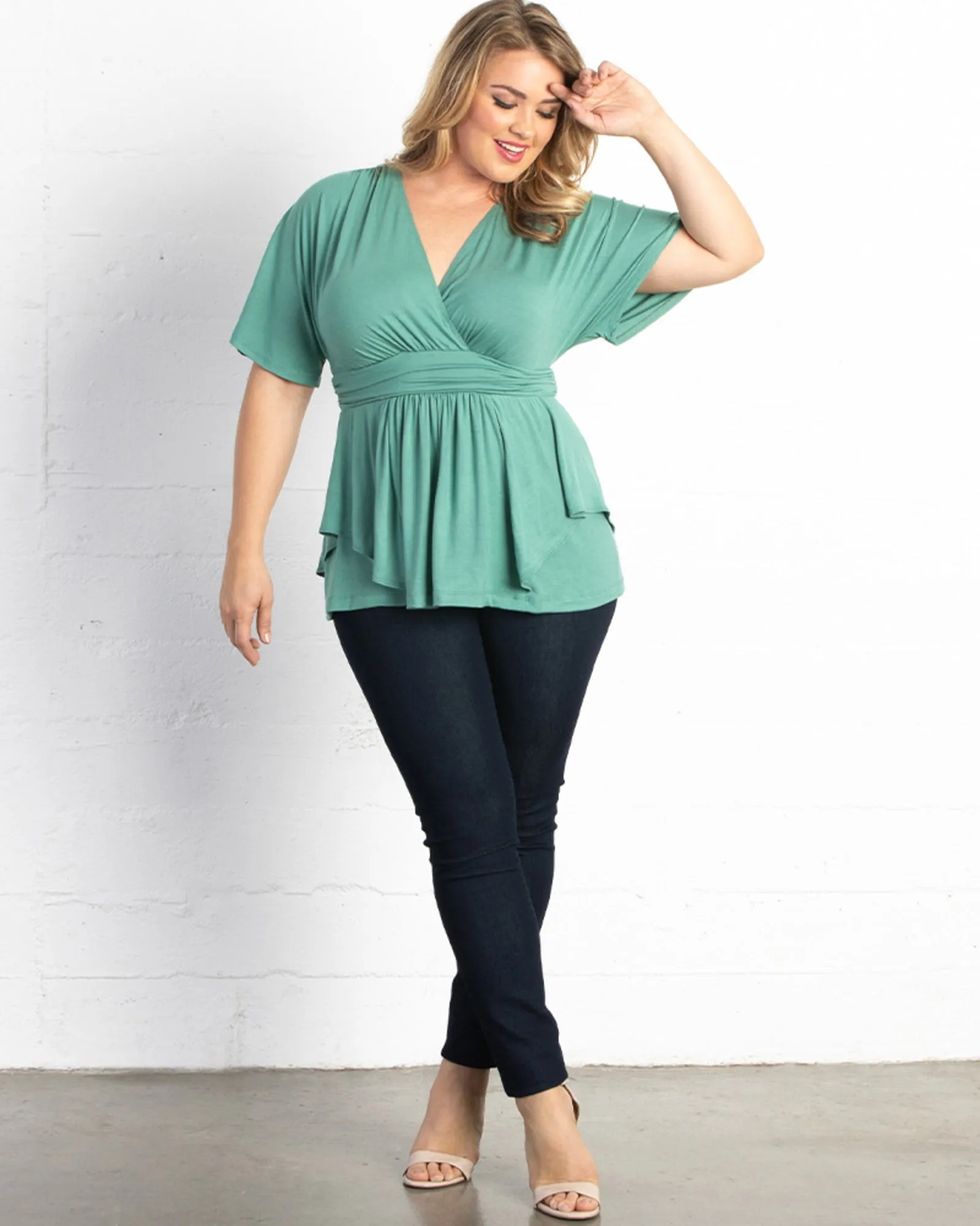 Marcy Wrap Peplum Top | MINT GREEN