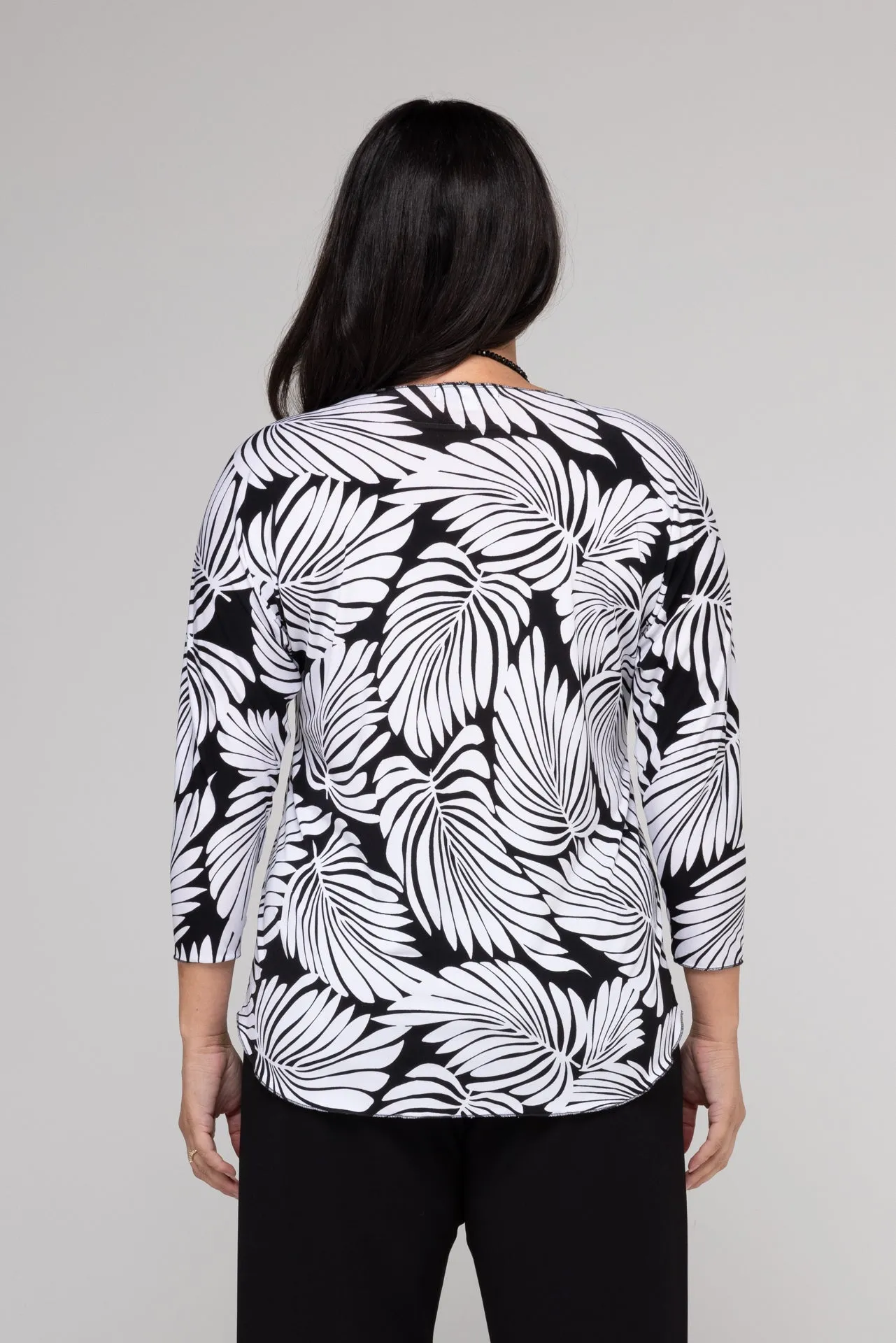 Monstera Print 3/4 Sleeve Jersey Top