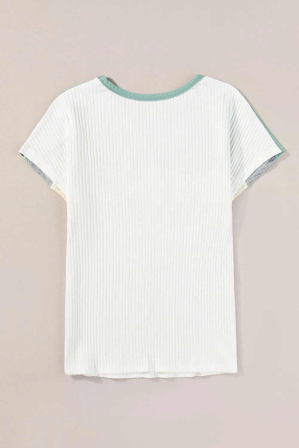 Moonlight Jade Ribbed Color Block Patchwork T-shirt