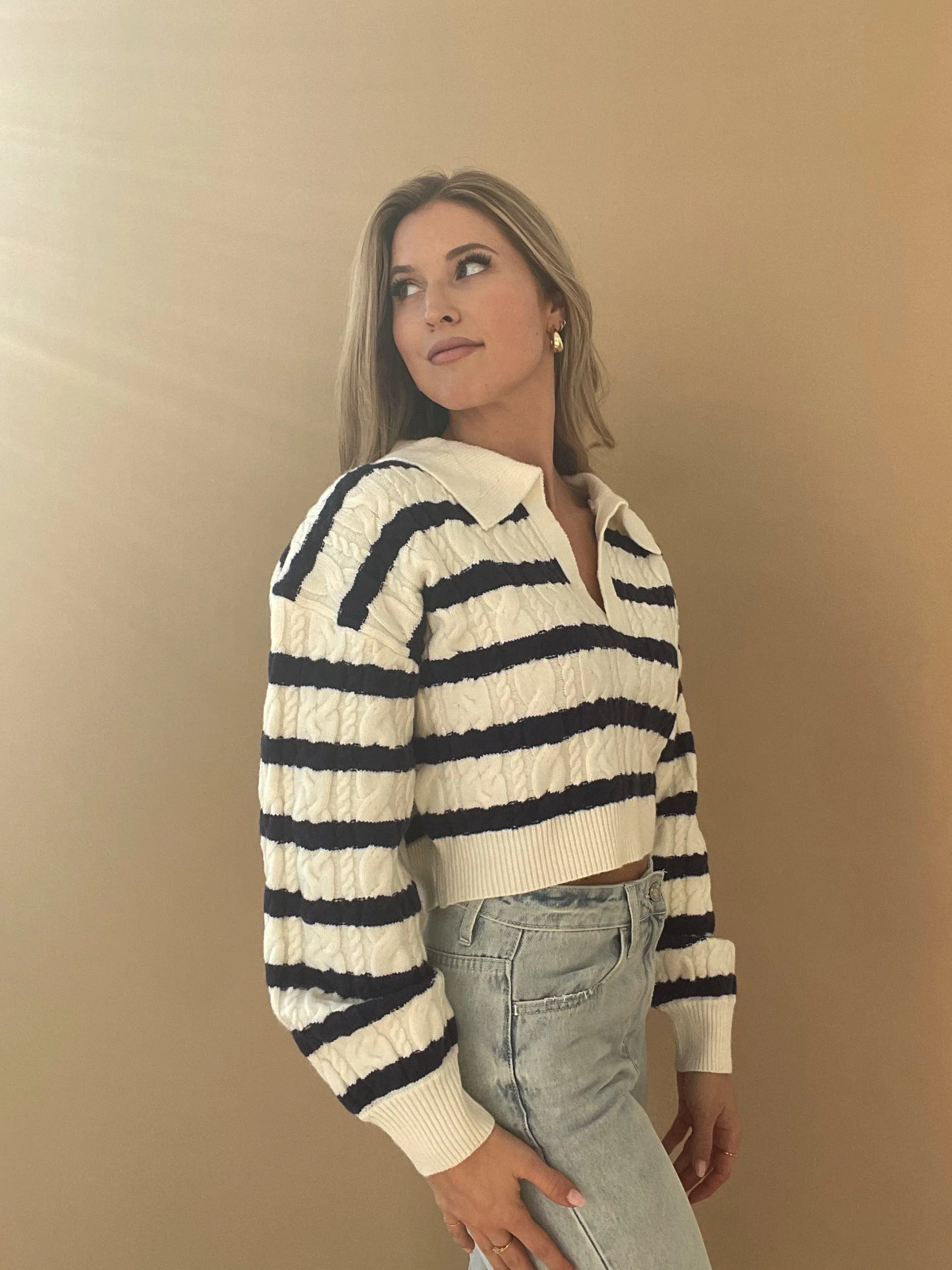 Navy Striped Collared Sweater