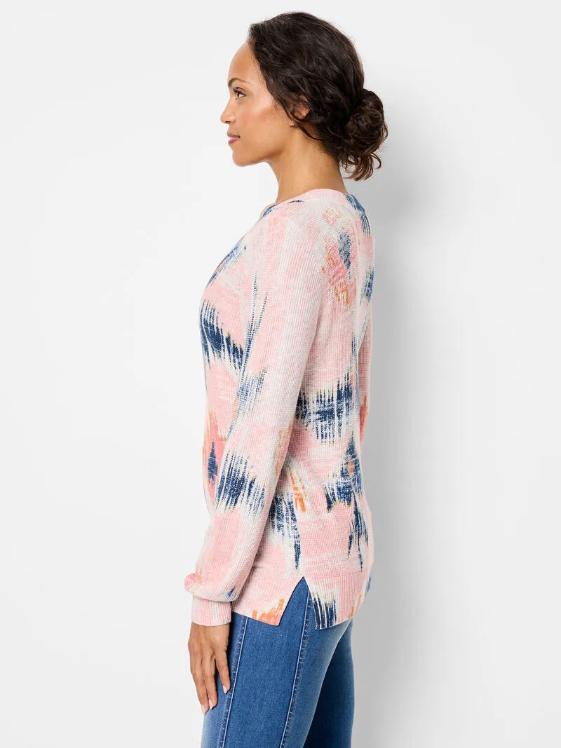 NIC ZOE F241112 Abstract Floral Waffle Stitch Abstract Sweater