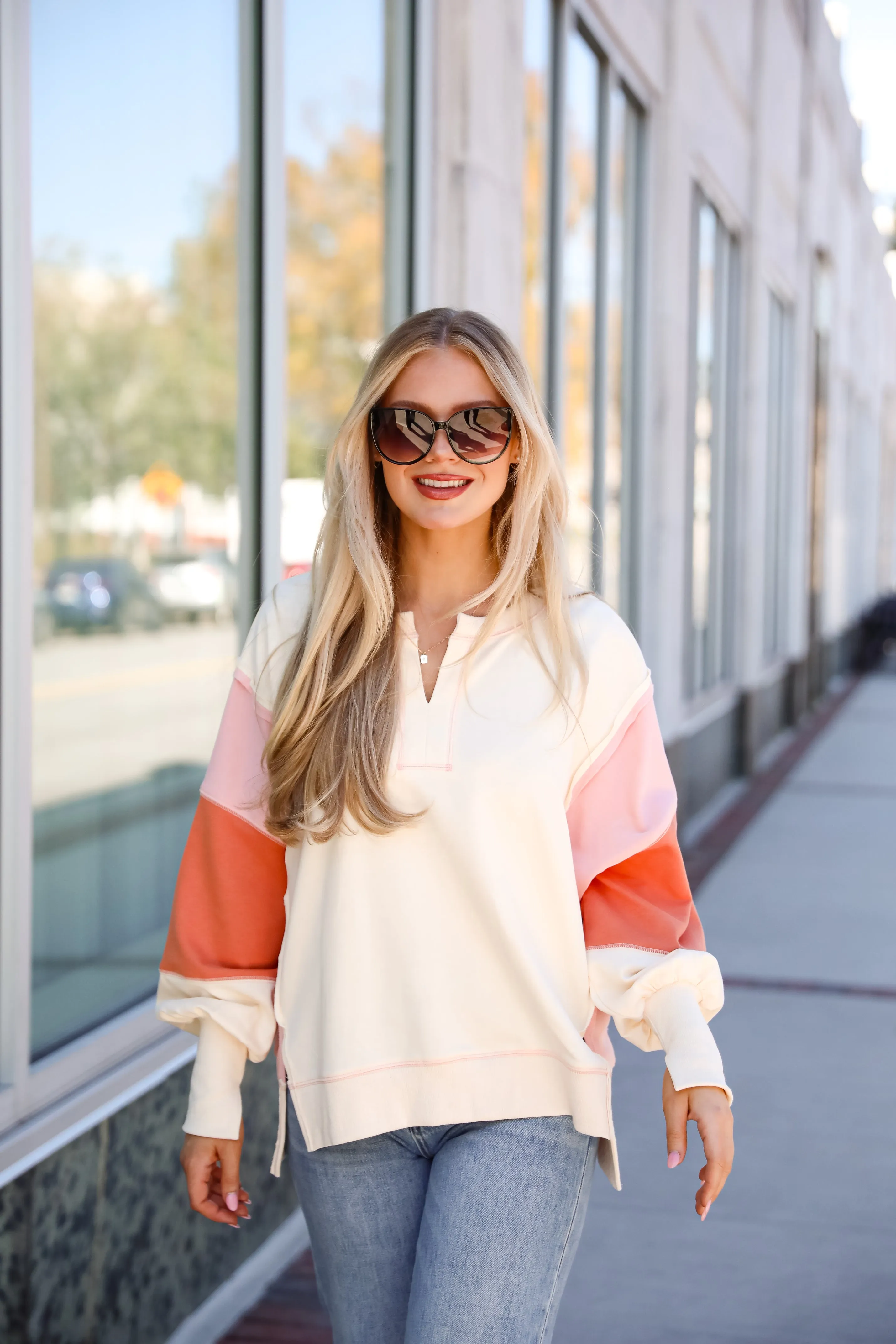 Perfect Coziness Cream Color Block Pullover