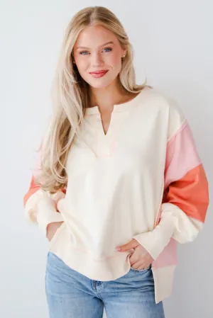 Perfect Coziness Cream Color Block Pullover