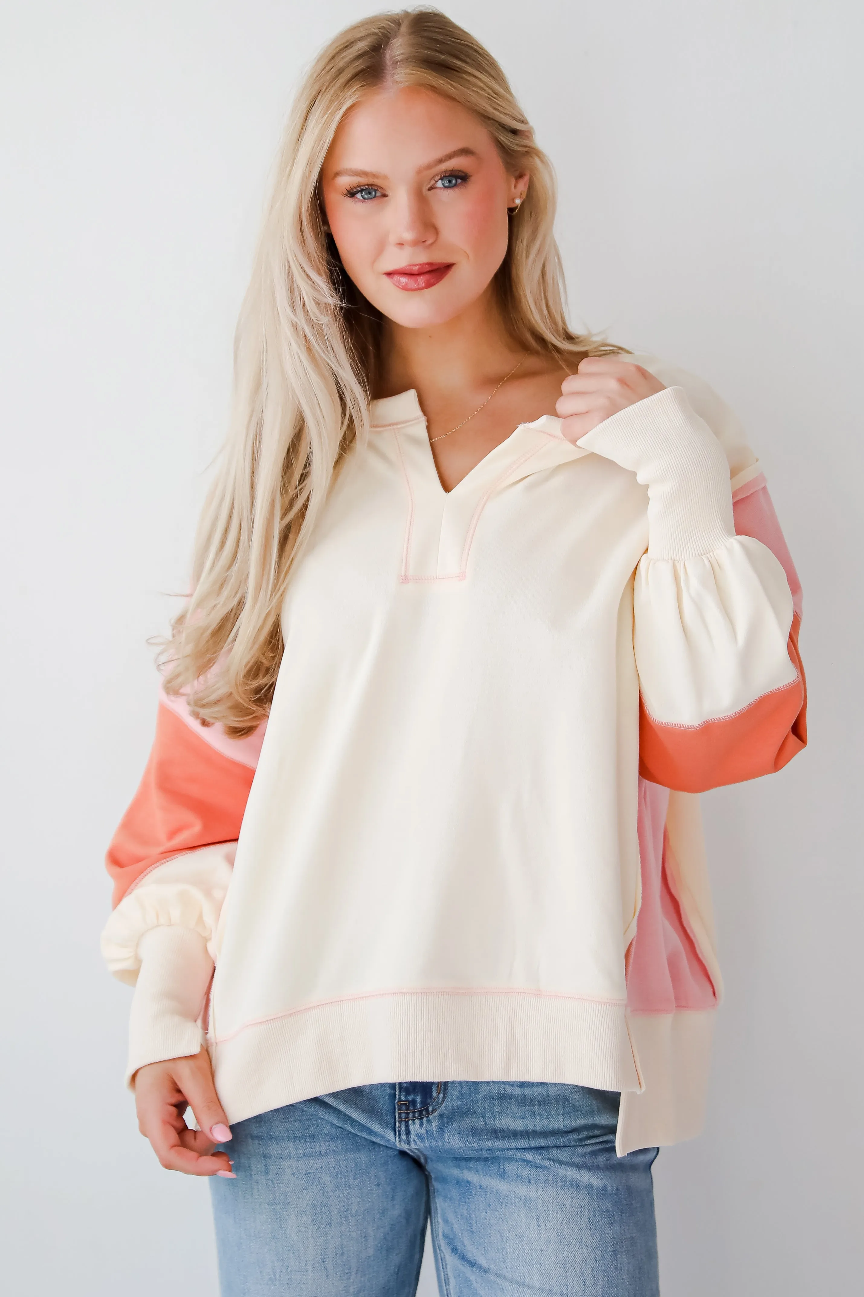 Perfect Coziness Cream Color Block Pullover